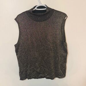 Sleeveless Metallic Mock Neck Top - gold
